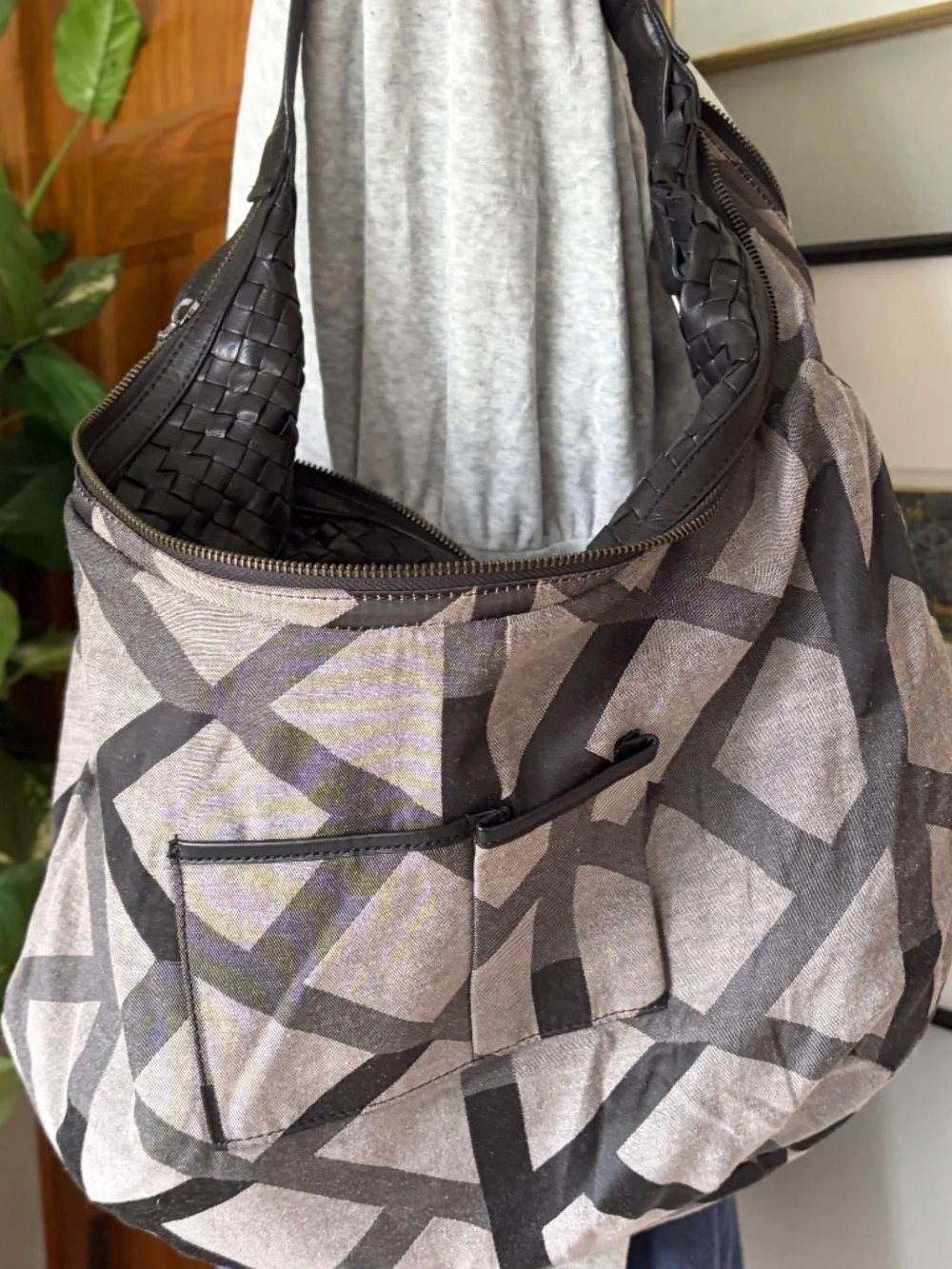 Christopher Kon Black Leather Woven Slouchy Shoulder Hobo Bag Tote Purse Designe